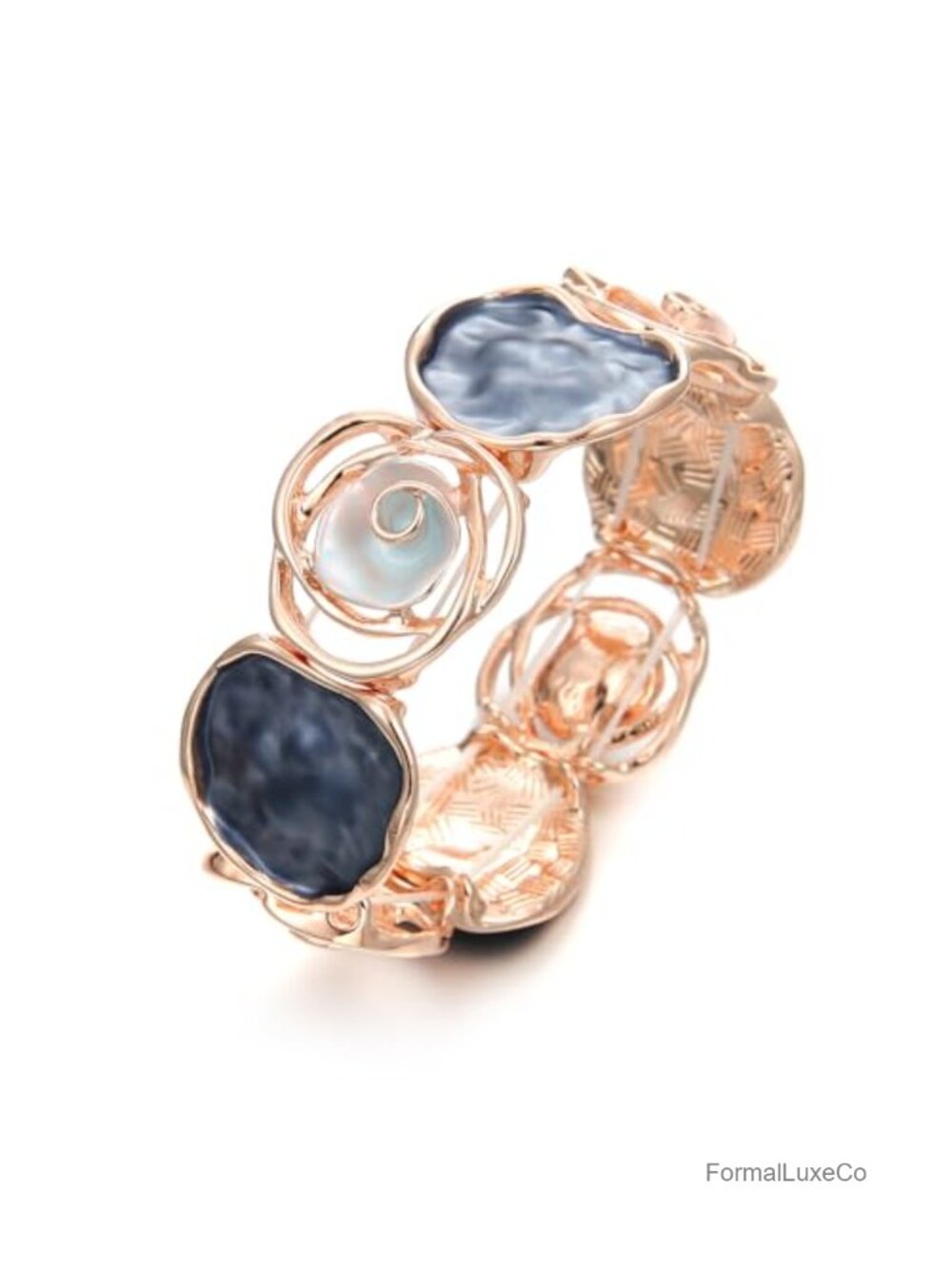 Rose Enamel Stretch Bracelet for Women - Boho Chic Elastic Metal Bangle,